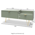 Moreno Olive Green 2 Drawer TV Console Unit with Gold Hairpin legs size