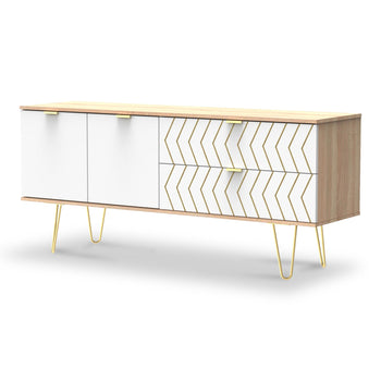 Mila White with Gold Hairpin Legs 2 Drawer 2 Door Wide Sideboard