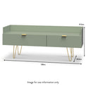 Moreno Olive Green 2 Drawer Media Console Unit with gold hairpin legs dimensions guide