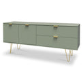 Moreno Olive Green 2 Door 2 Drawer Sideboard Cabinet with gold hairpin legs from Roseland furniture