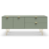 Moreno Olive Green 2 Door 2 Drawer Sideboard Cabinet with gold hairpin legs from Roseland Furniture