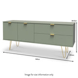Moreno Olive Green 2 Door 2 Drawer Sideboard Cabinet with gold hairpin legs dimensions guide