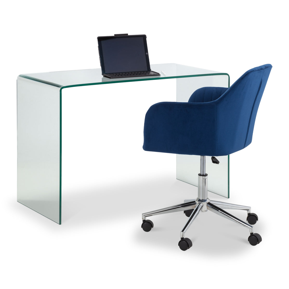 Malvern Navy Blue Velvet Swivel Office Chair