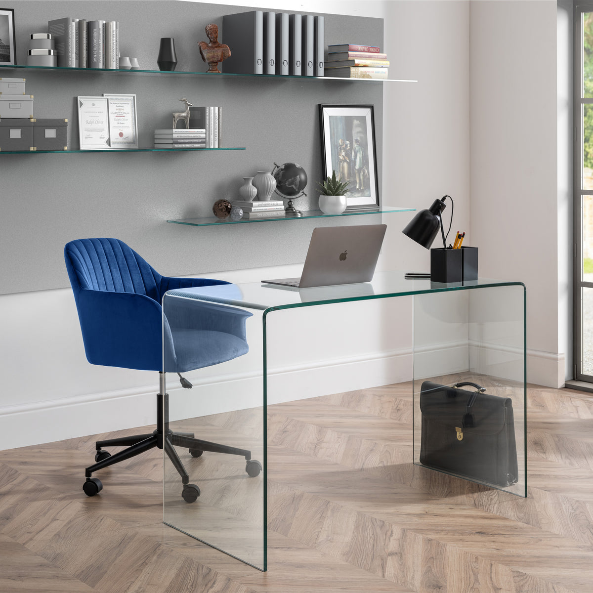 Malvern Navy Blue Velvet Swivel Office Chair for office