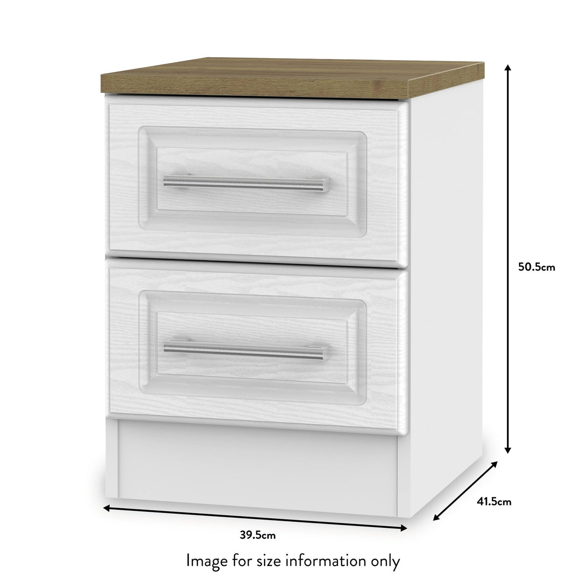Talland White 2 Drawer Bedside Cabinet from Roseland size