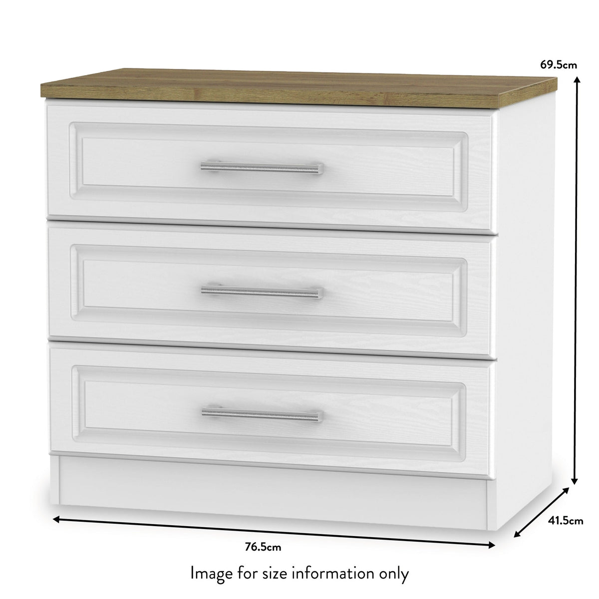 Talland White 3 Drawer Chest from Roseland size