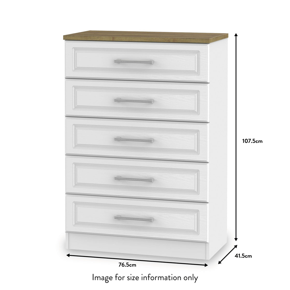 Talland White 5 Drawer Chest from Roseland size