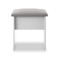 A simple gray upholstered bench with a clean white metal frame, displayed against a white background.