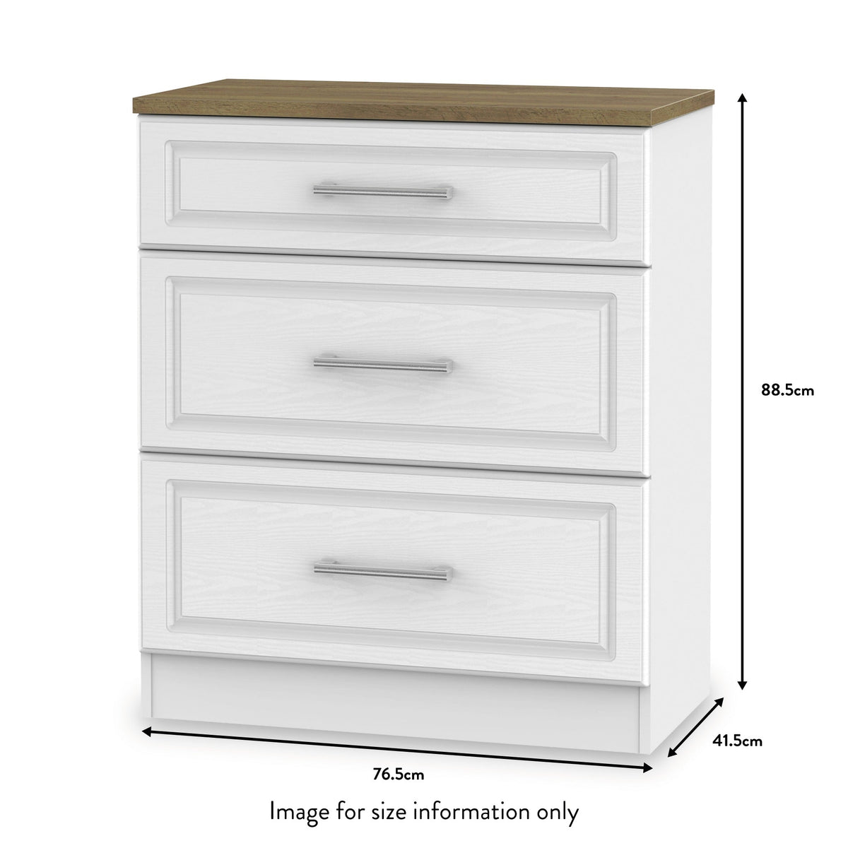 Talland White 3 Drawer Deep Chest from Roseland size