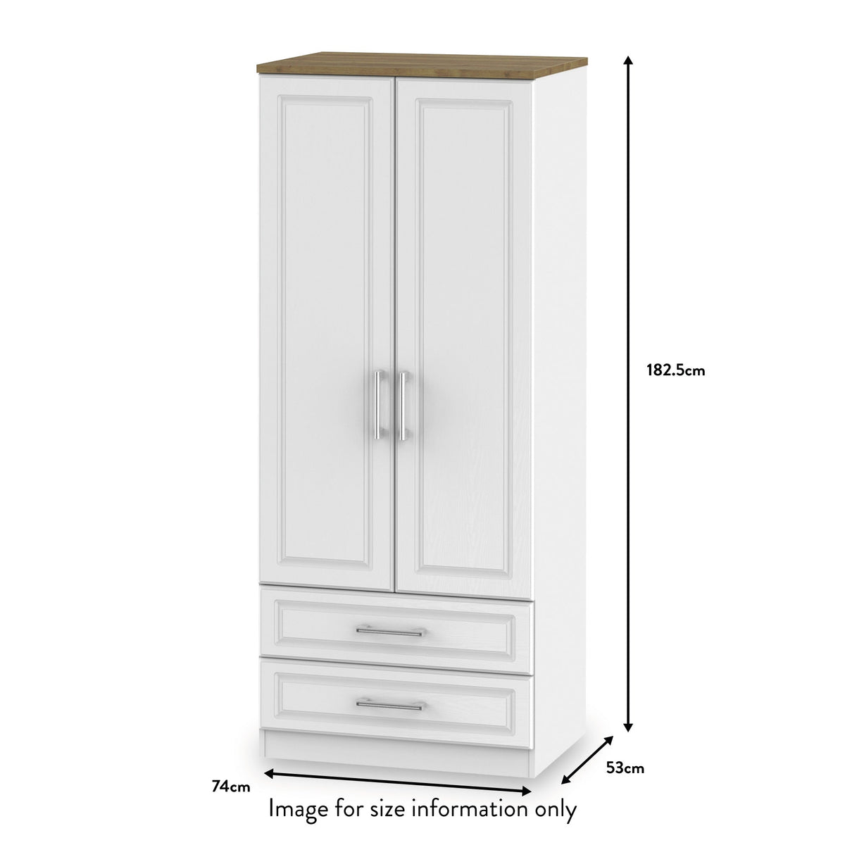 Talland White 2 Door 2 Drawer Wardrobe from Roseland size