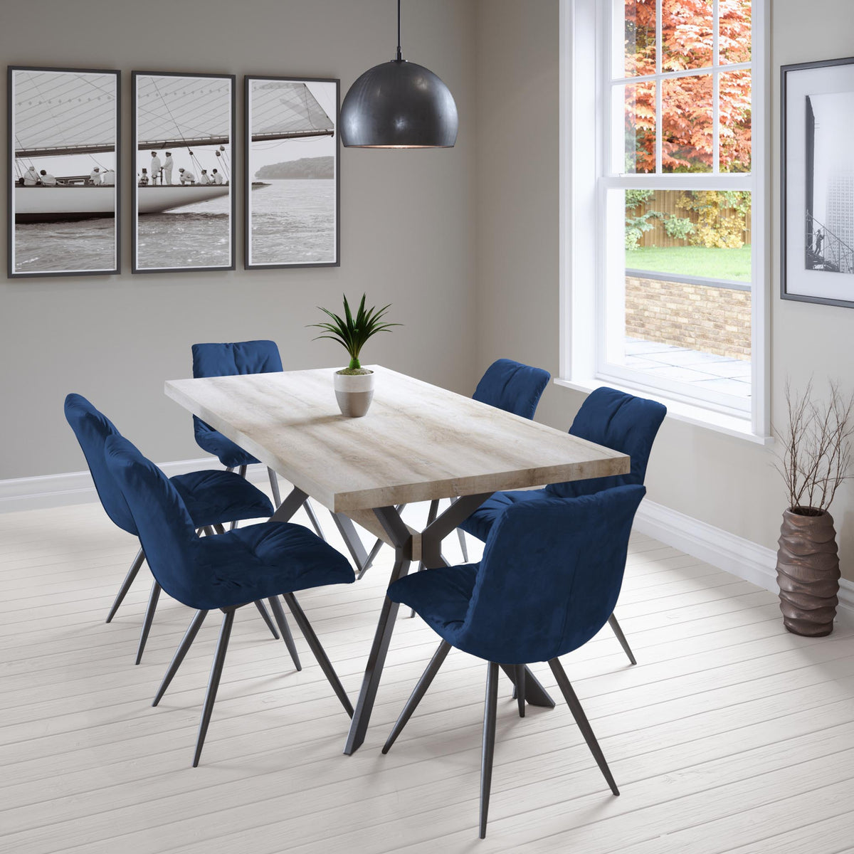 Allen 1.8m Dining Table with 6 Addison Blue Chairs