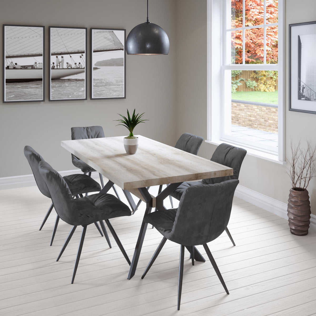Allen 1.8m Dining Table with 6 Addison Dark Grey Chairs