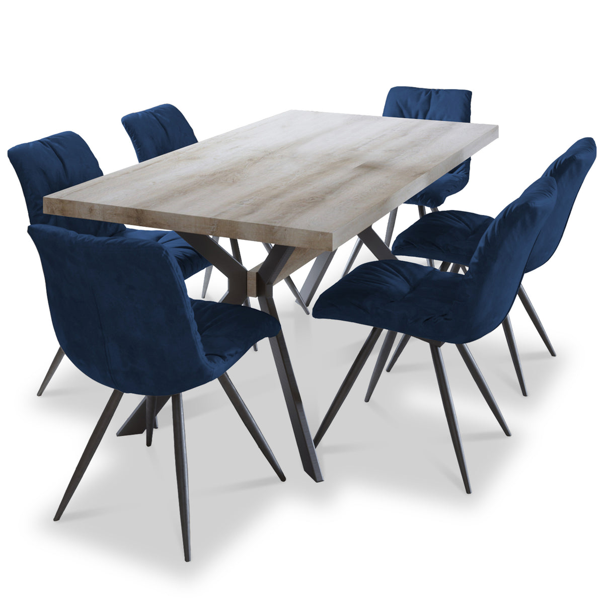 Allen 1.8m Dining Table with 6 Addison Blue Chairs