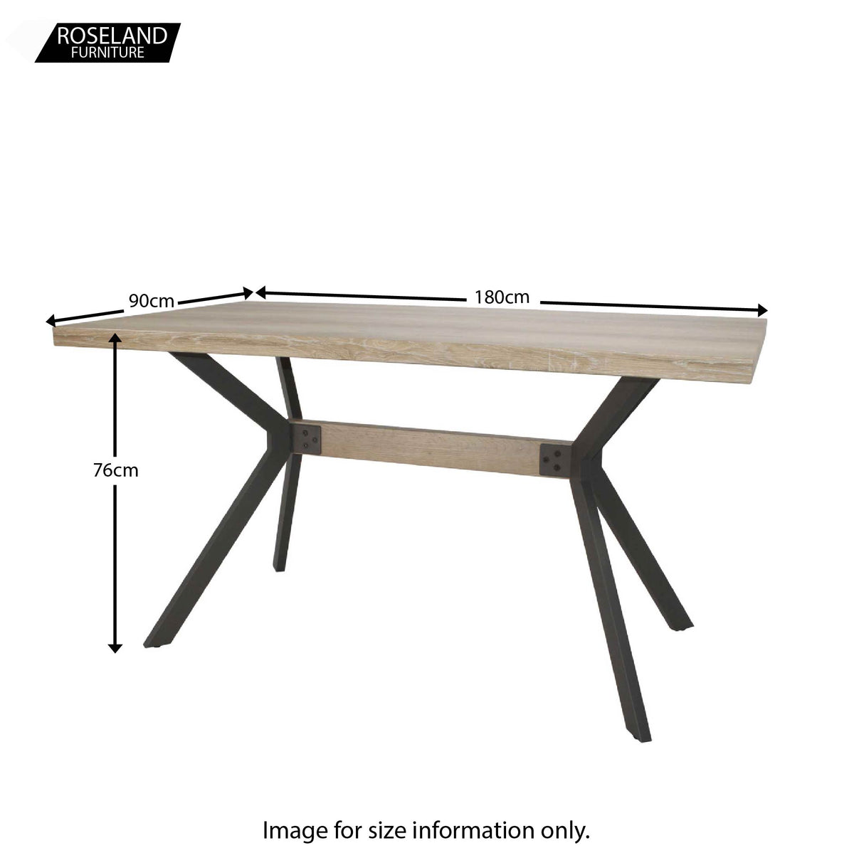 Allen 180cm Dining Table with Grey Steel Legs dimensions