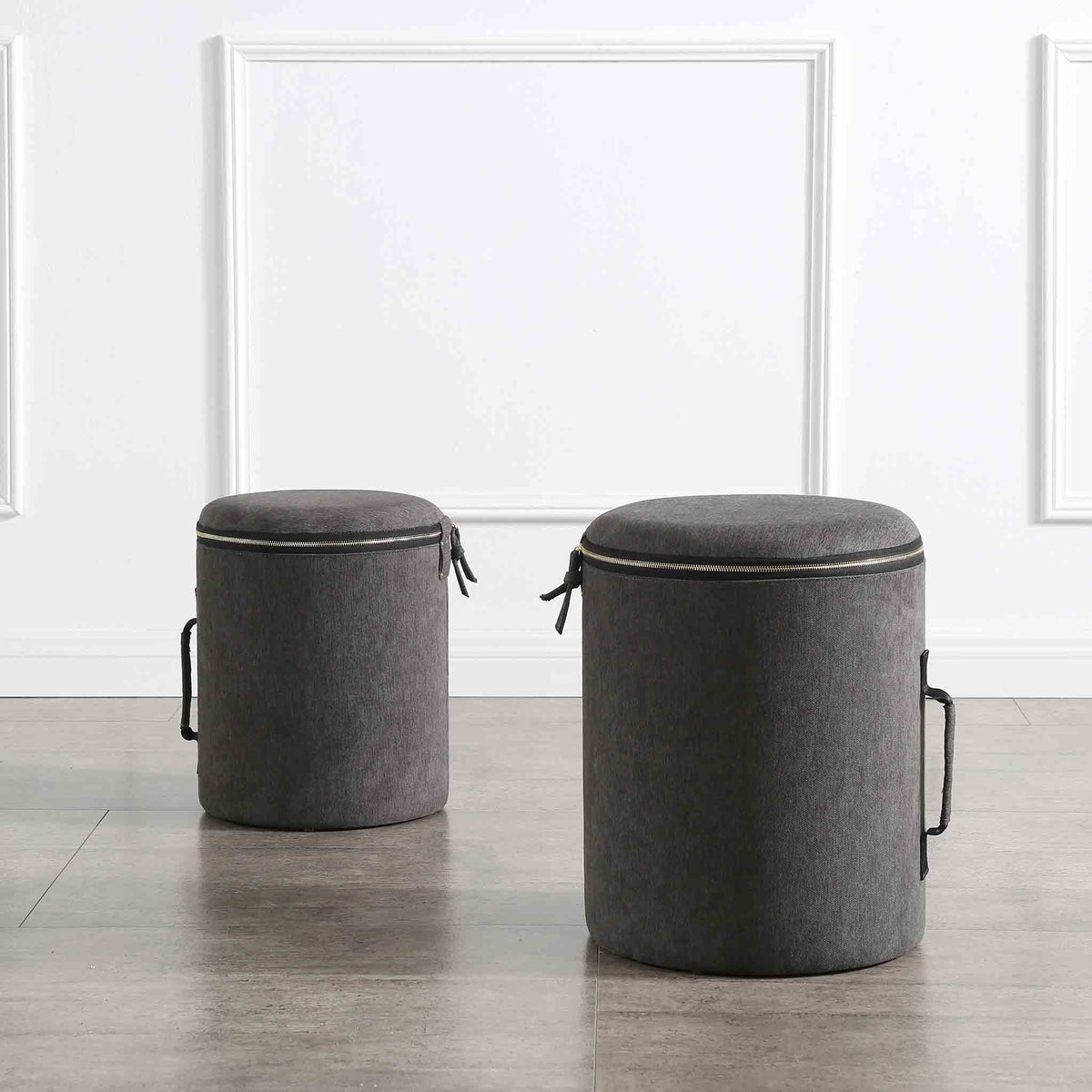 Zip Twin Pack Grey Occasional Storage Stools lifestyle image