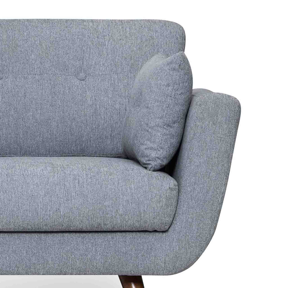 Trom Grey Scandinavian style fabric armchair - Close up of arm rest