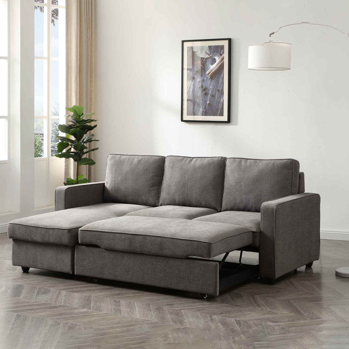 Soldier Grey Seater Corner Sofa Bed Chaise Couch Roseland