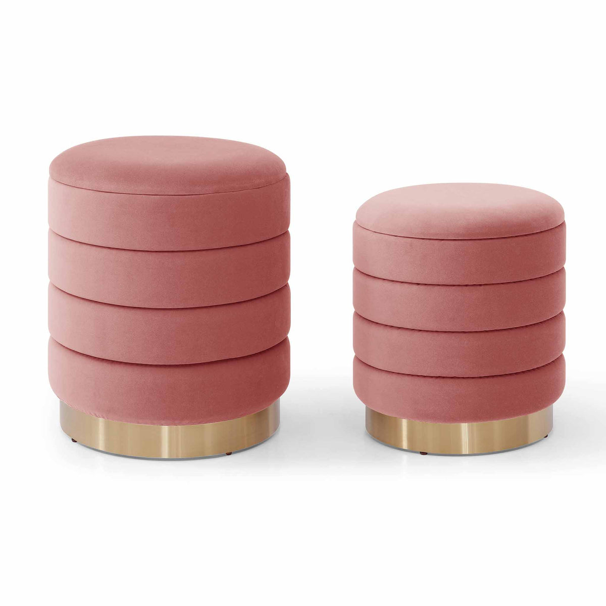 Mia Twin Pack Velvet Storage Stool - Pink Blush
