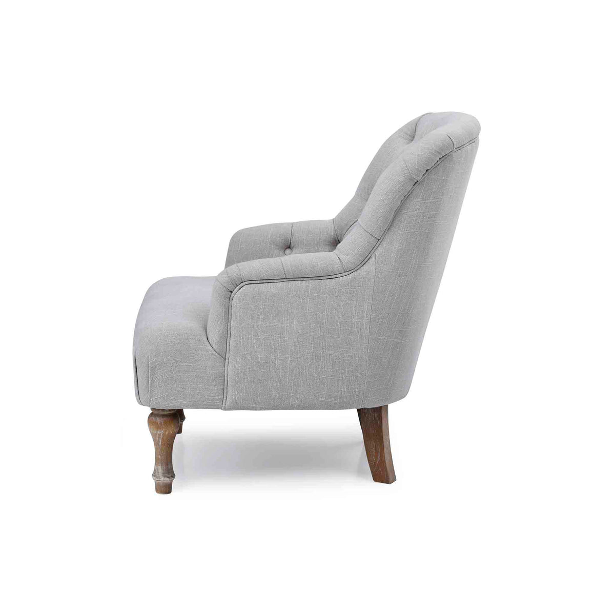 side view of the Grey Linen Fabric Bianca Armchair