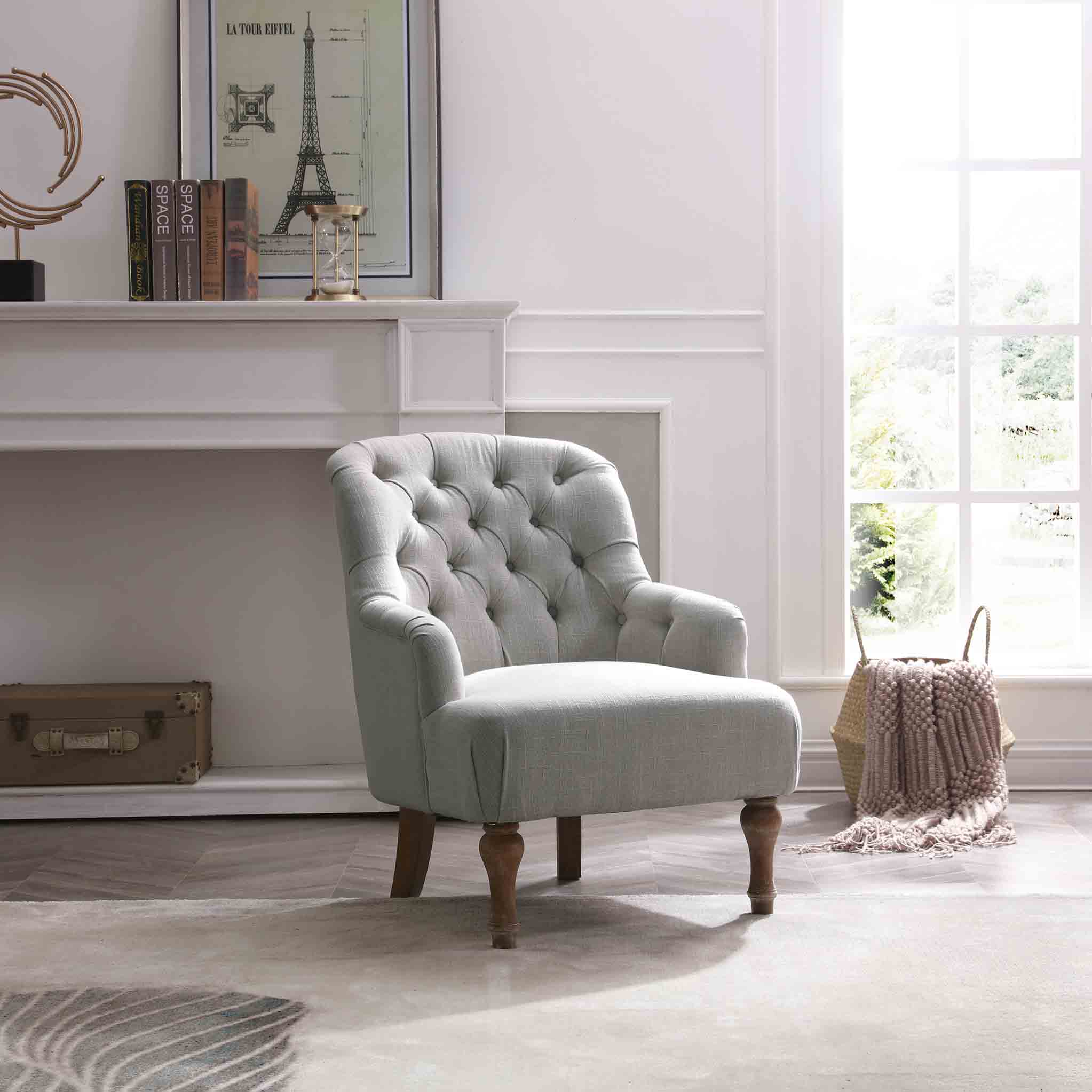 Grey linen accent chair deals