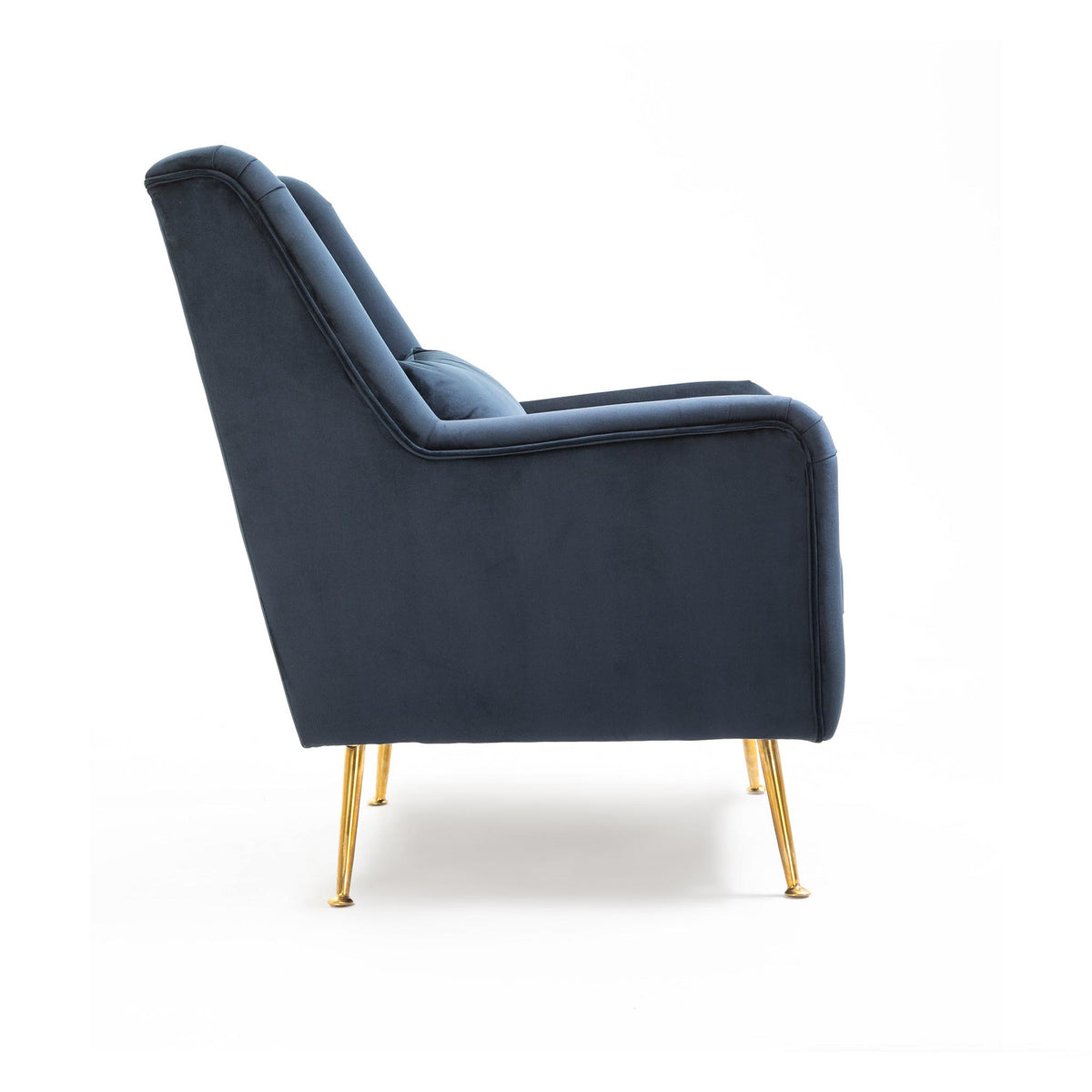 side view of the Ink Blue Velvet Wingback Armchair