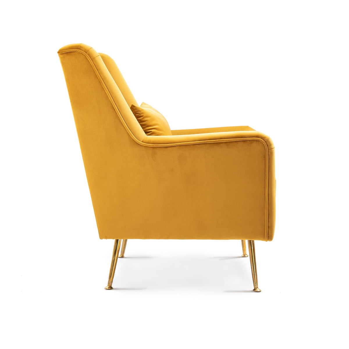 side view of the Mustard Yellow Velvet Wingback Armchair