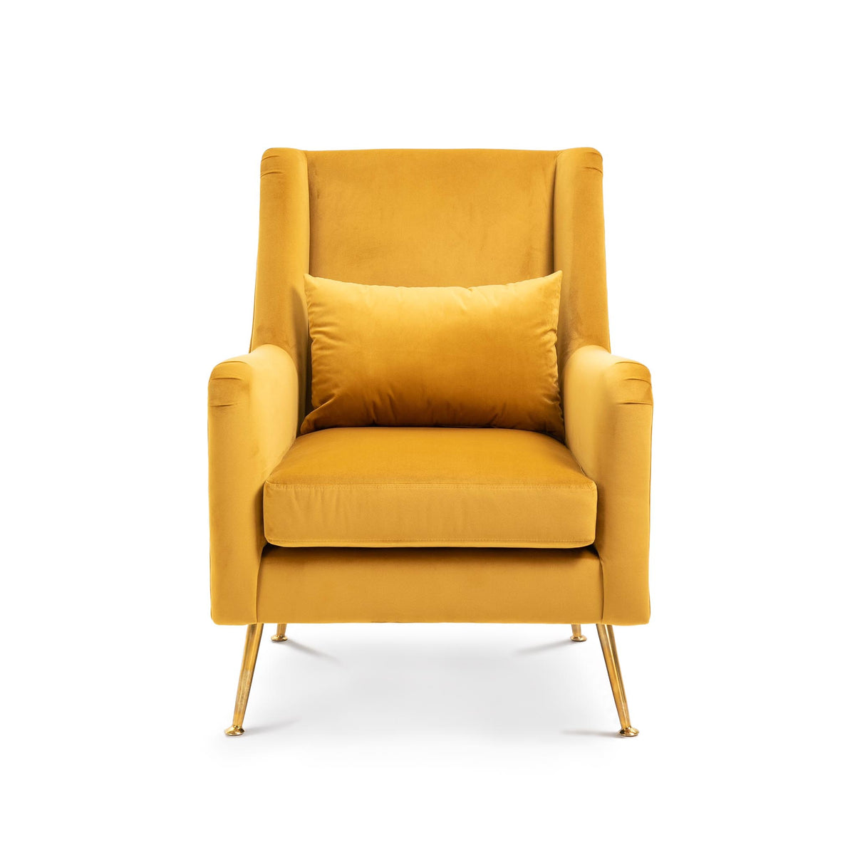 front view of the Mustard Yellow Velvet Wingback Armchair