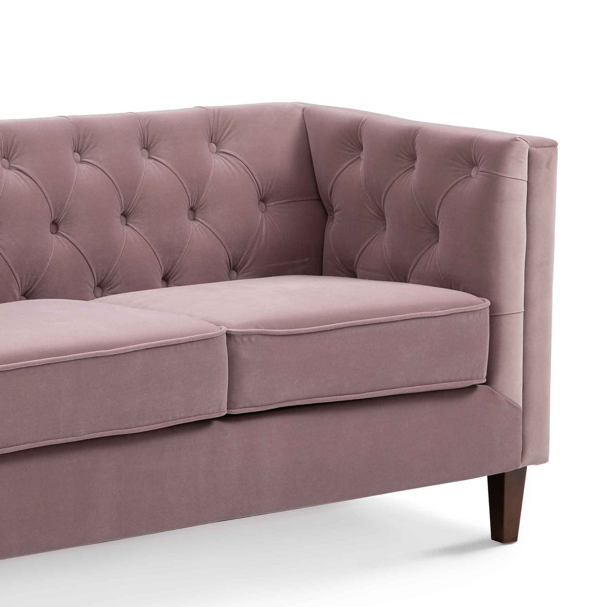 Eliza Heather 3 Seater Chesterfield Sofa - Close up of arm rest and cushion