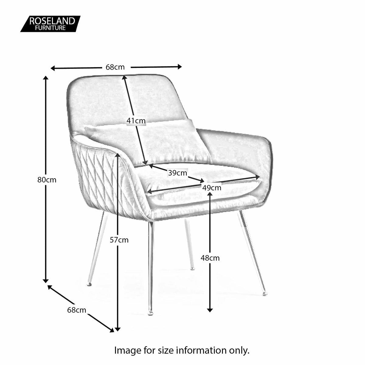 Jess Diamond Stitch Accent Chair - Size Guide