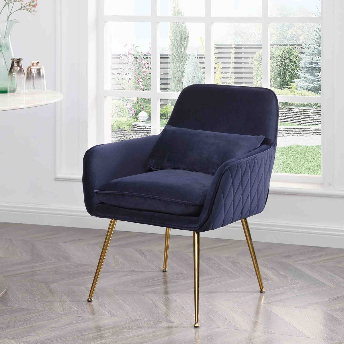 Diamond Ink Blue Velvet Accent Chair lifestyle image