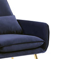 close up of the plush upholstered padded fabric on the Diamond Ink Blue Velvet Accent Chair 
