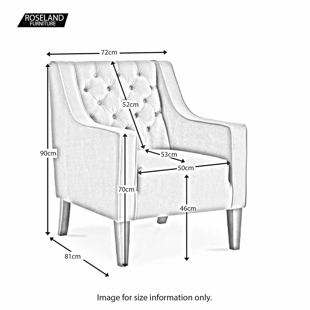 Eliza Grey Chesterfield Arm Chair - Size Guide