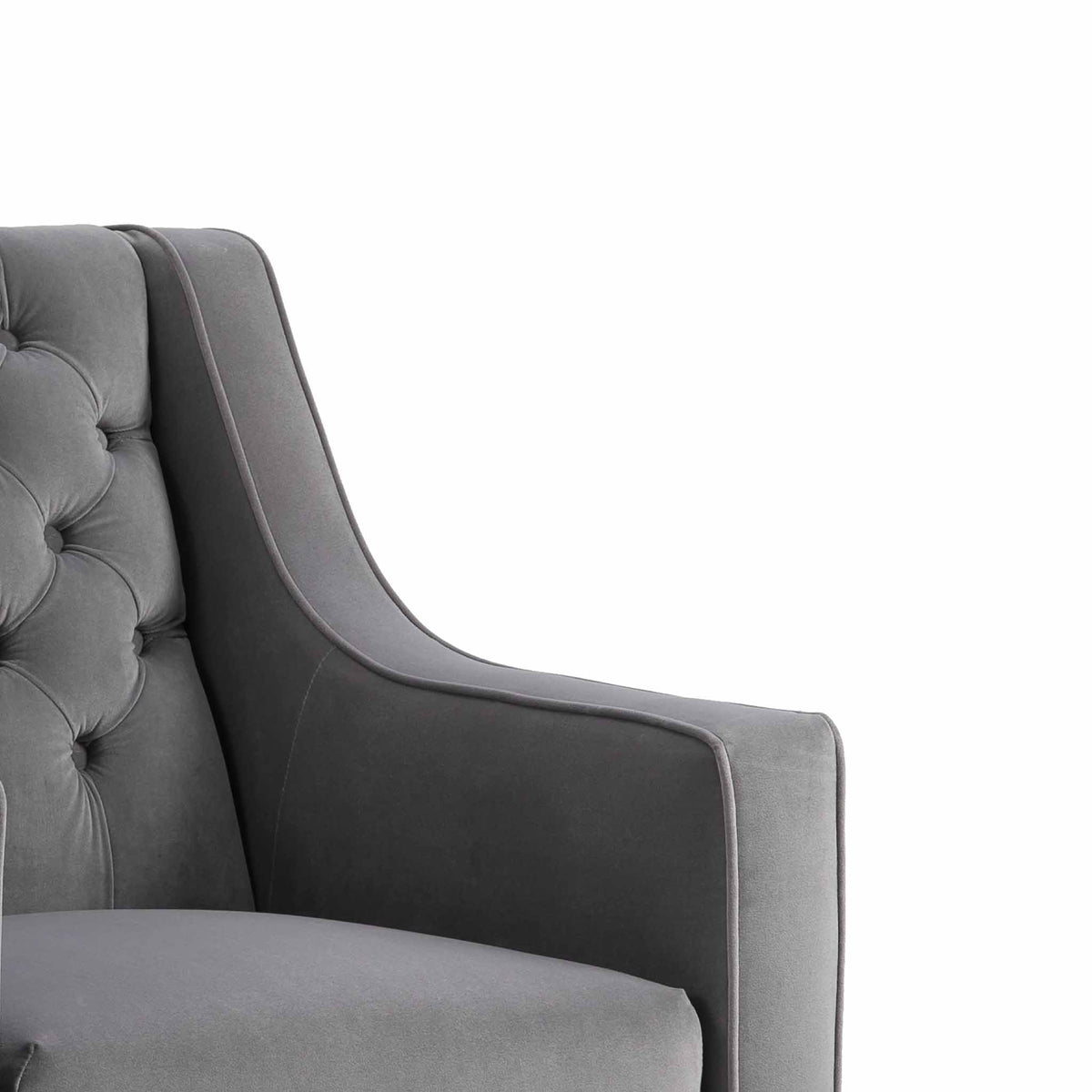 Eliza Grey Chesterfield Arm Chair  - Close up of shape of armrest