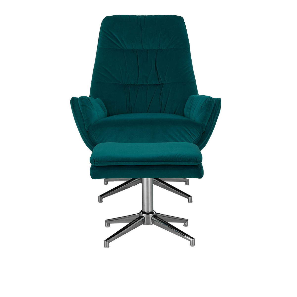 Otis teal velvet tv armchair and stool