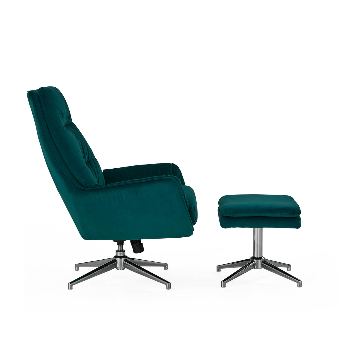 Otis teal velvet tv armchair and stool