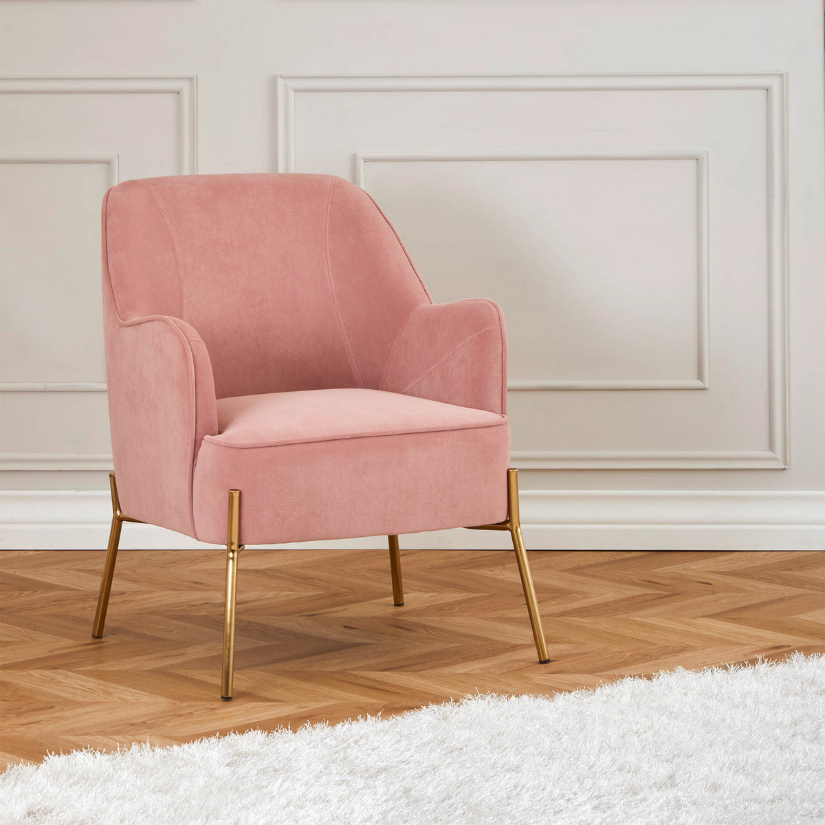 Delphine Pink Velvet Glam Accent Chair for living room or bedroom