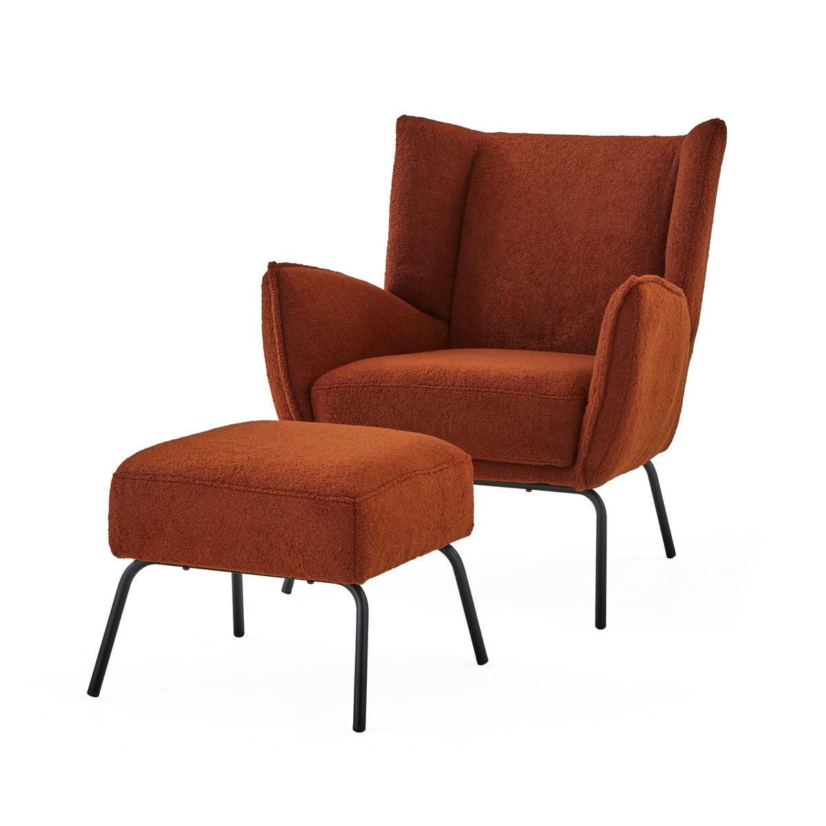 Knox Orange teddy boucle chair with stool
