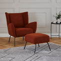 Knox Orange teddy boucle armchair with stool for living room