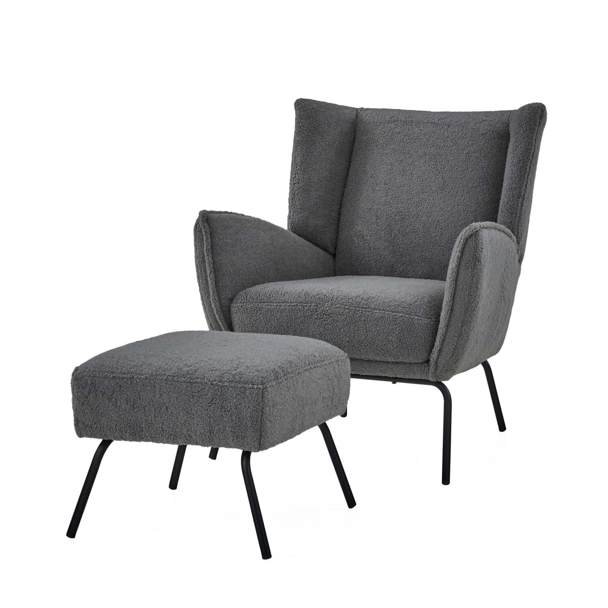 Knox Grey teddy boucle armchair with stool