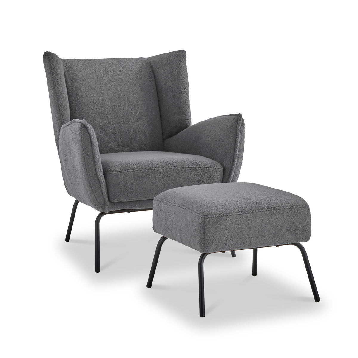 Knox Grey Boucle Accent Chair with Footstool by Roseland Furniture
