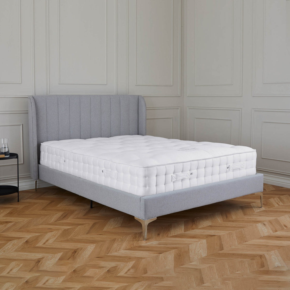 Ramona grey faux wool upholstered bed frame lifestyle