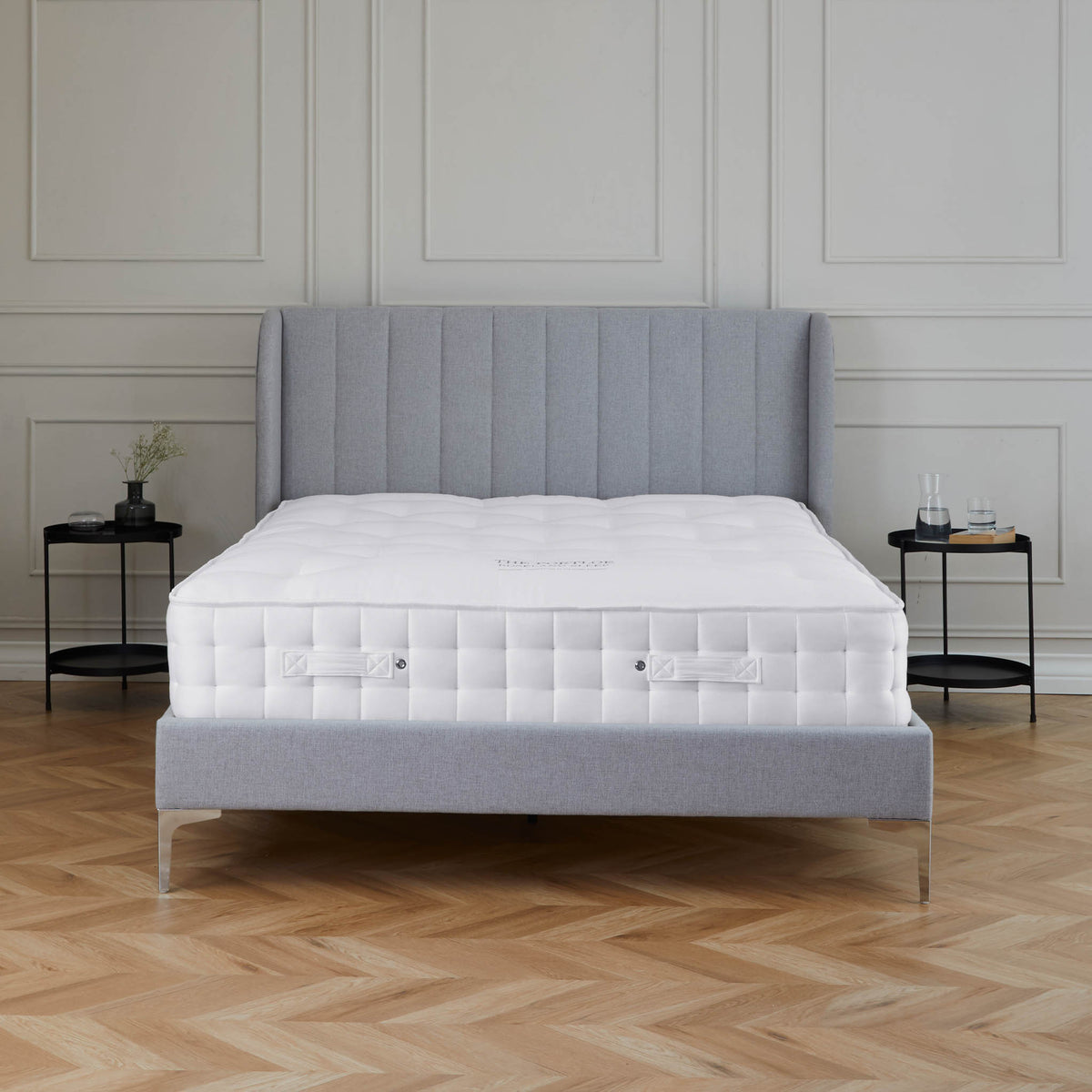 Ramona grey faux wool upholstered bed frame