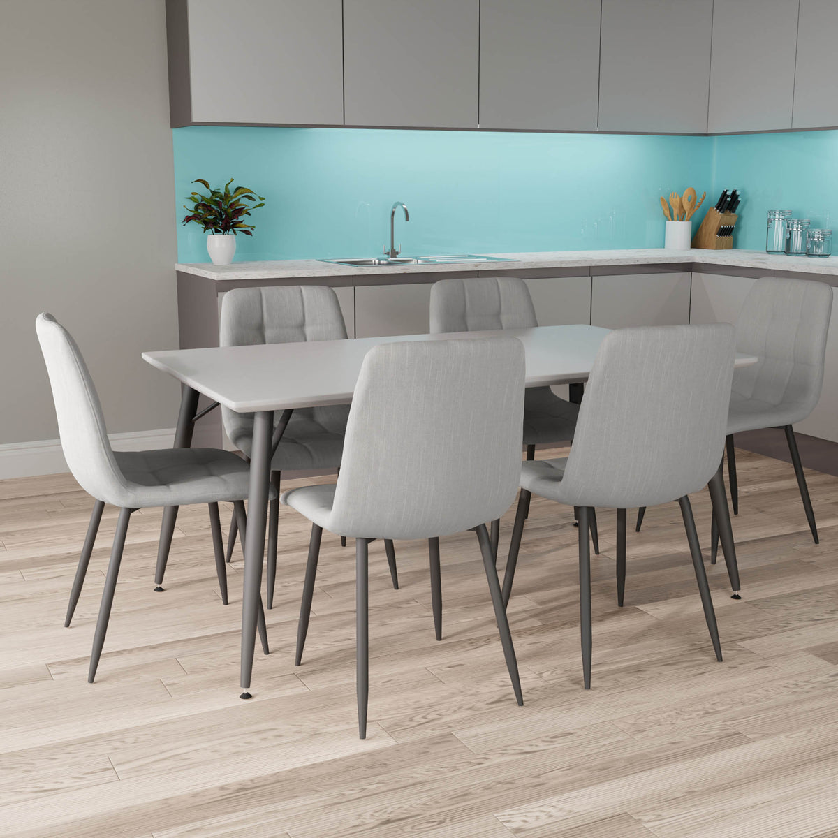 Paros 1.6m Dining Table with 6 Olivia Light Grey Chairs