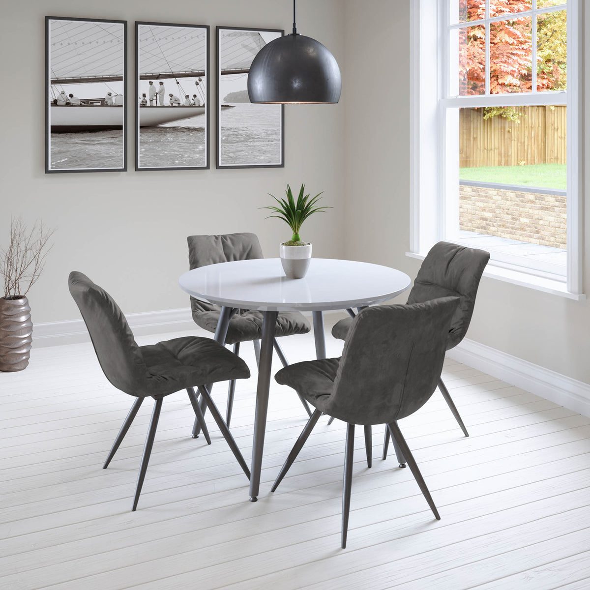 Paros Round Dining Table with 4 Addison Dark Grey Chairs