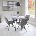 Paros Round Dining Table with 4 Addison Light Grey Chairs
