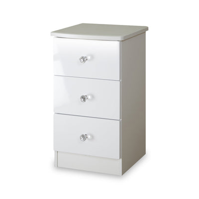Aria White Gloss LED Lighting 3 Drawer Bedside Cabinet