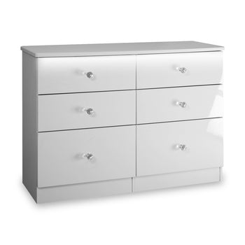 Aria White Gloss with LED Lighting 6 Drawer Wide Chest