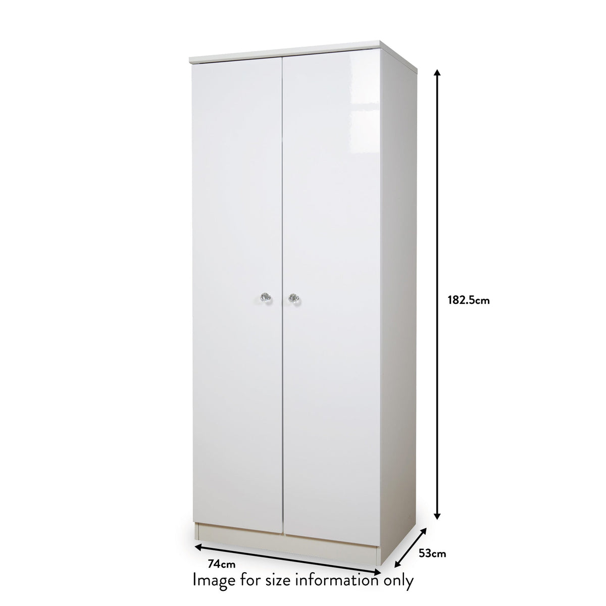 Aria White Gloss LED Lighting 2 Door Double Wardrobe dimensions