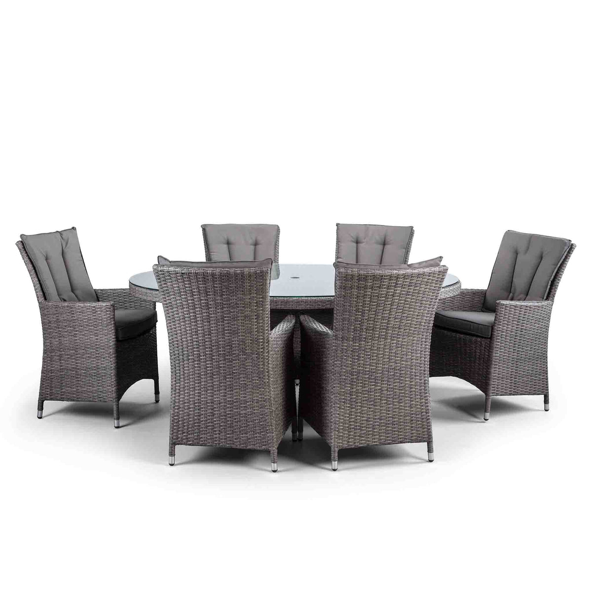 Cadiz Oval Grey Outdoor Patio Rattan Dining Table with 6 Armchairs
