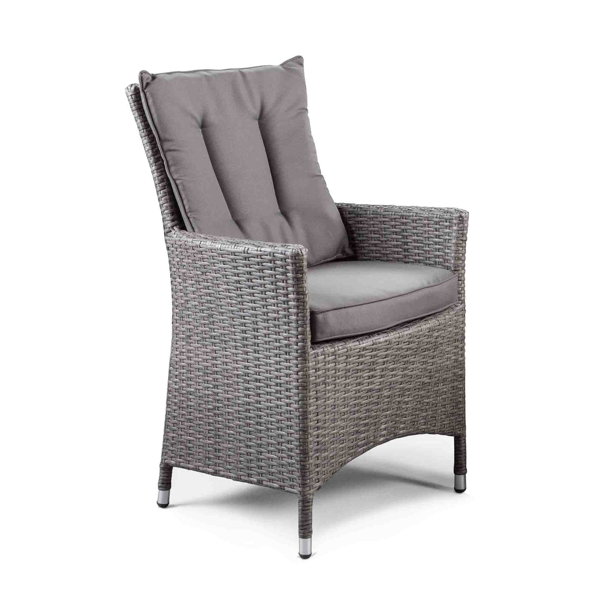 close up of the PE Rattan Armchair for the Cadiz Oval Grey Outdoor Rattan Dining Set